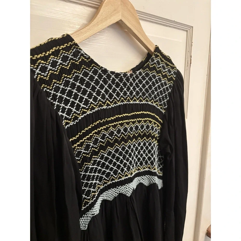 Free People Women's Black Late Night Picnic Mini Dress Embroidered‎ Size XS $148